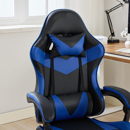 Gaming Stuhl Racing Design, 155° Liegefunktion, Fußstütze, Lendenmassage, Schwarz-Blue