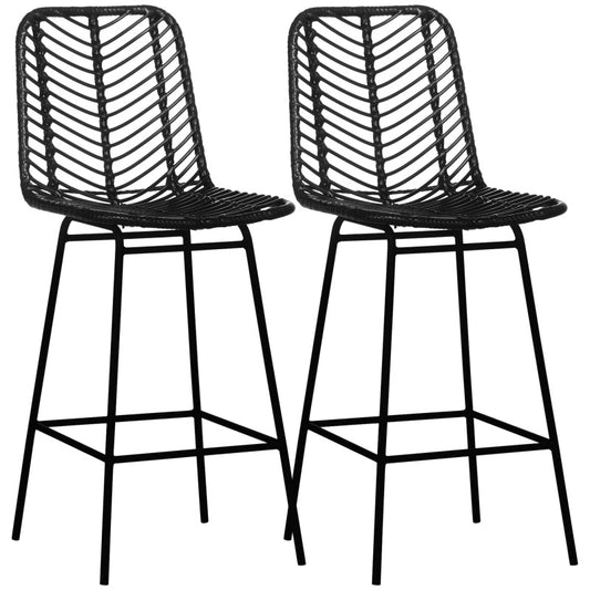 2er-Set Barhocker, Bistrohocker mit Fußstütze, Barstuhl, Küchenstuhl mit Stahlbeinen für Wohnzimmer, Esszimmer, Schwarz