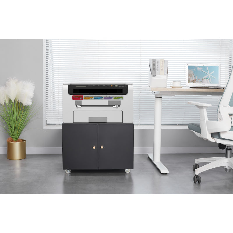 Metal Printer Stand with Storage Mobile Printer Tables for Small Spaces with Door Adjustable Shelf File Cabinet on Wheels for Home Office (Black)