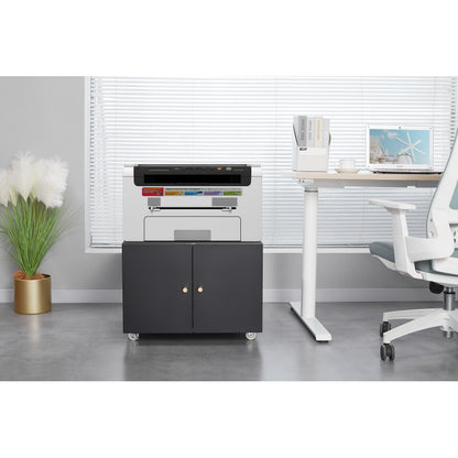 Metal Printer Stand with Storage Mobile Printer Tables for Small Spaces with Door Adjustable Shelf File Cabinet on Wheels for Home Office (Black)