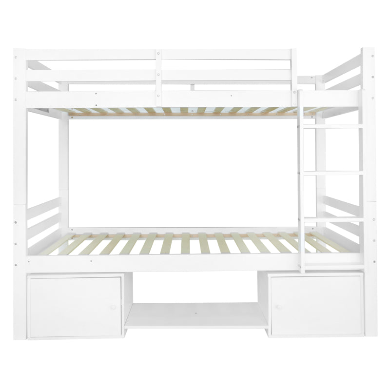 Etagenbett für Kinder, Kinderbett mit Schuhregale und Schließfächer, Bett aufgeteilt in 2 Einzelbetten, Jugendbett, Einzelbett, Weiß, 90x200cm.