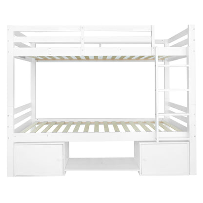 Etagenbett für Kinder, Kinderbett mit Schuhregale und Schließfächer, Bett aufgeteilt in 2 Einzelbetten, Jugendbett, Einzelbett, Weiß, 90x200cm.