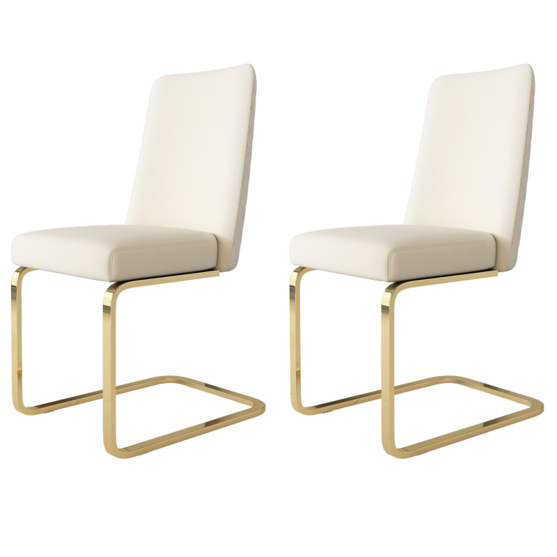 Samt-Esszimmerstuhl, 2er-Set, Lounge-Sessel, Diamant-Rücken-Design, mit goldfarbenen Metall-Stützbeinen, Beige