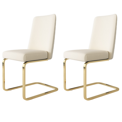 Samt-Esszimmerstuhl, 2er-Set, Lounge-Sessel, Diamant-Rücken-Design, mit goldfarbenen Metall-Stützbeinen, Beige