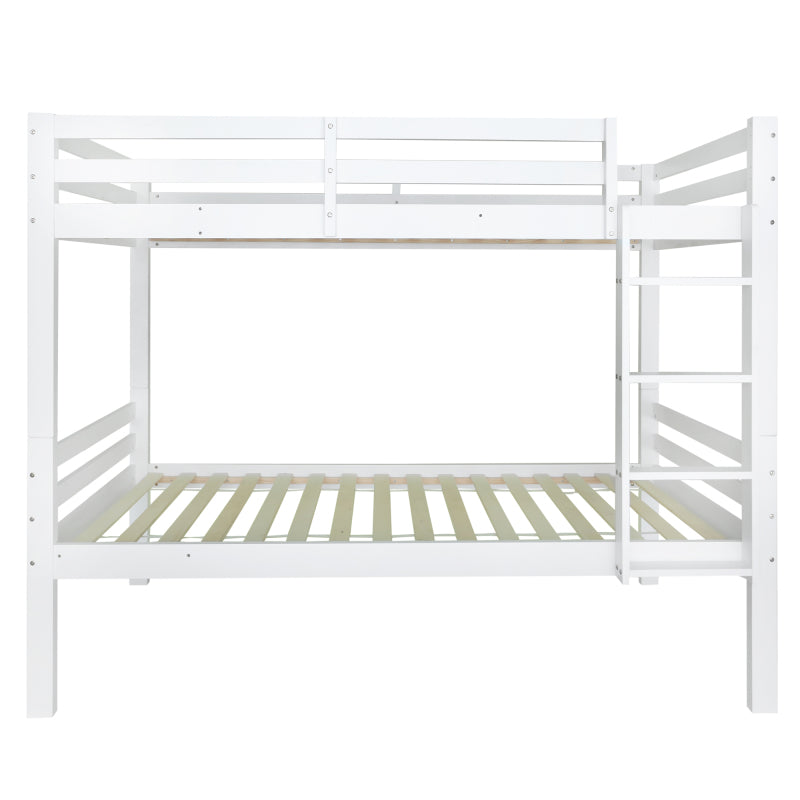 Etagenbett für Kinder, Kinderbett mit dreistufiger Winkelleiter und Absturzsicherung, Bett aufgeteilt in 2 Einzelbetten, Jugendbett, Einzelbett, Rahmen aus Kiefer, Weiß, 90x200cm