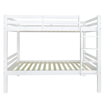 Etagenbett für Kinder, Kinderbett mit dreistufiger Winkelleiter und Absturzsicherung, Bett aufgeteilt in 2 Einzelbetten, Jugendbett, Einzelbett, Rahmen aus Kiefer, Weiß, 90x200cm