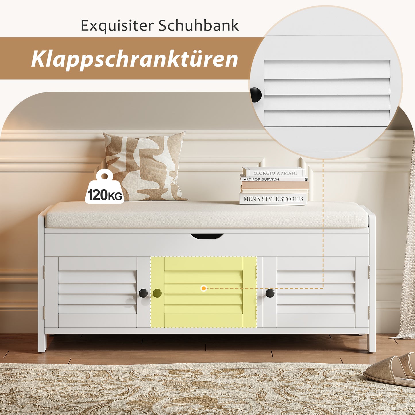 Moderne schuhbank mit sitzfläche, Eingangsbereich, Wohnzimmer, flurmöbel, Weiß