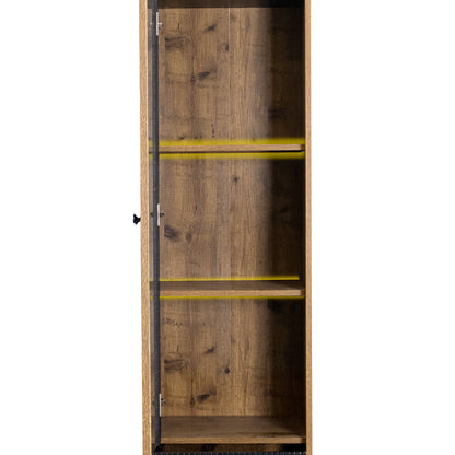 Sideboard, Hochschrank in schwarzer Holzmaserung – 180 x 44 x 40 cm mit Glastür, gelbem LED-Licht, 2 Schubladen