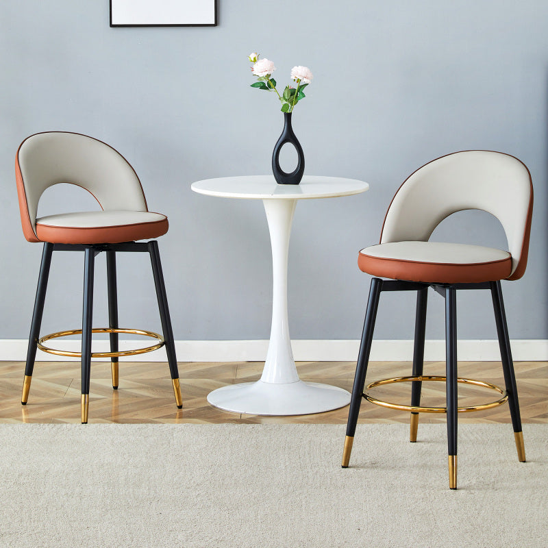 360° drehbarer Barstuhl. Hellgraue und braune Plätze Kissen, PU-Material, bequeme Padded Bar Stuhl, Eine Box von 2 Packungen.