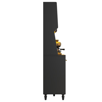 Küchenschrank, Esszimmerschrank mit 3 Schubladen,Sideboard mit LED-Beleuchtung, PE-rattan, schwarz