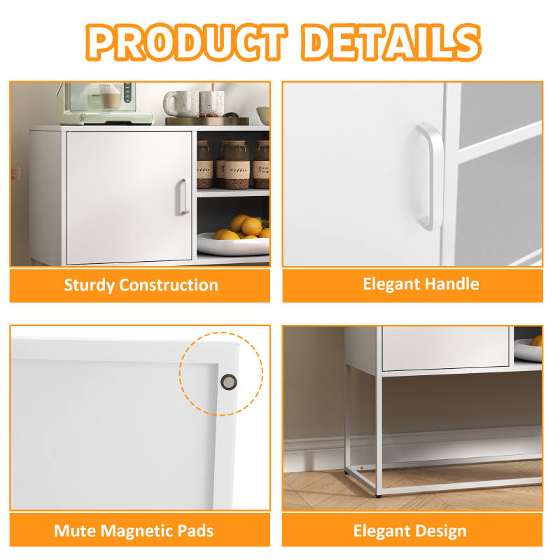Weißer Metall-Akzent-Schrank, Sideboard-Buffet und Aufbewahrungs-Schrank-Safe, Robuster Metallbau mit stilvollem Weiß,  H 75 cm × B 120 cm × T 40 cm