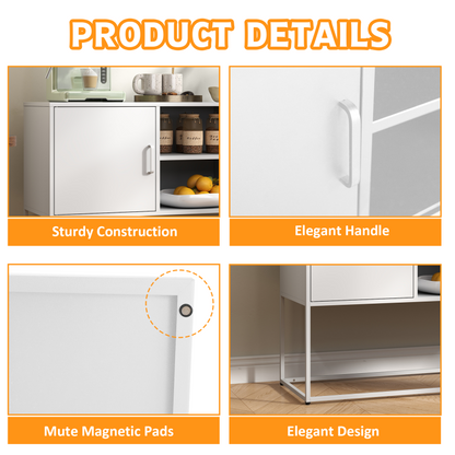 Weißer Metall-Akzent-Schrank, Sideboard-Buffet und Aufbewahrungs-Schrank-Safe, Robuster Metallbau mit stilvollem Weiß,  H 75 cm × B 120 cm × T 40 cm