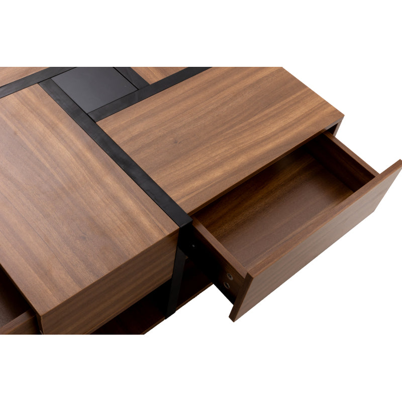 Couchtisch, Tisch mit 4 Schubladen, einzigartige Farbabstimmung und Liniendesign, Stauraum unten. 78*78*36cm