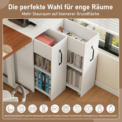 Aktenschrank auf Rollen - mit Fächern und Schubladen, Aktenschrank aus Holz, links-rechts tauschbar, Einzelschrank voll ausziehbar, White
