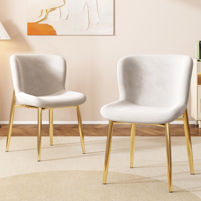 Esszimmerstuhl aus Samt, 2er-set, Loungesessel mit vier Metallfüßen, Beige