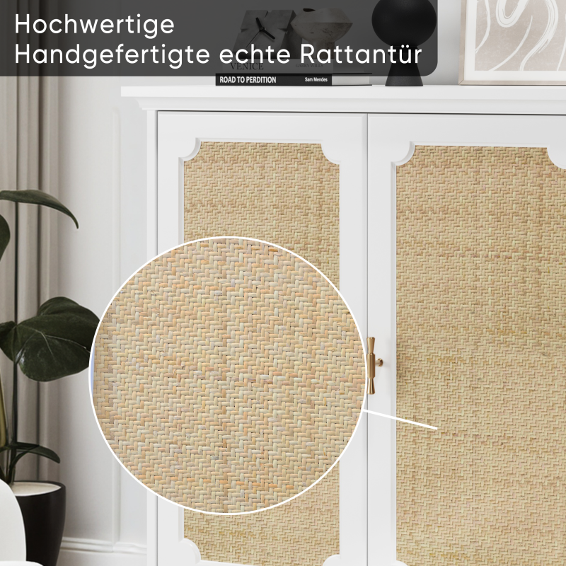 Sideboard, Buffet, Weinschrank mit Rattan-Deko Türen, Schrank für Flur, Eingangsbereich und Wohnzimmer