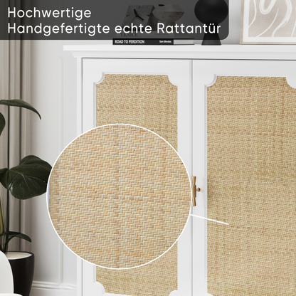 Sideboard, Buffet, Weinschrank mit Rattan-Deko Türen, Schrank für Flur, Eingangsbereich und Wohnzimmer