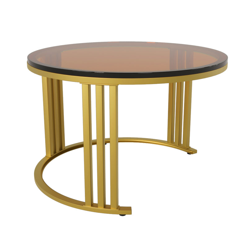 2-in-1 runder MDF-Couchtisch, Beistelltisch mit 1 Hochglanz-Tischplatte und 1 brauner Tischplatte aus gehärtetem Glas, Wohnzimmer-Couchtischkombination mit 2 Schubladen, 70*70*45 + 50*50*40 cm