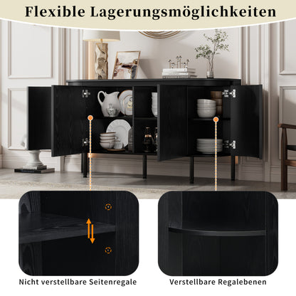 Moderner Bogenförmiger Sideboard mit verstellbaren Regalen und Metallbeinen, ideal für Wohnzimmer und Esszimmer (Schwarz)