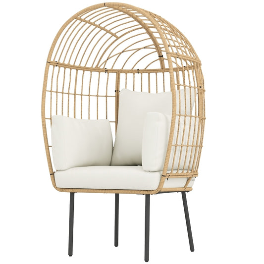 Rattansessel Ei-Förmig mit abnehmbarem Kissen, Gartenstühle für Garten Balkon, Veranda, Terrasse, Beige
