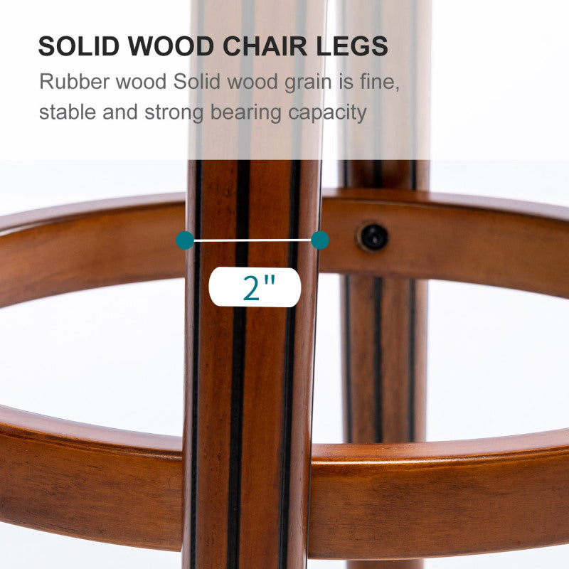 Barhocker aus Holz mit Kuhfell-Obermaterial, 360-Grad-Drehstuhl in Barhöhe mit Rückenlehne, Brown+Seat height 65cm