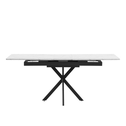 Erweiterbarer Esstisch,  L150/180 x B70 x H76 cm, Kreuzbein-Design, Marmorstruktur, Schwarz und Weiß