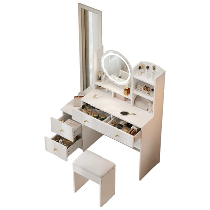 4-in-1 Schminktisch,Make-up Tisch,mit Ganzkörperspiegel und drehbarem Tischspiegel, Weiß