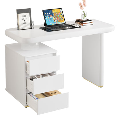 Moderner Schreibtisch 117×50×74 cm– weißer Voll-Lackierung,Wolkenform, 3 Schubladen, verdickte Tischplatte und Beine, abgerundete Kurven