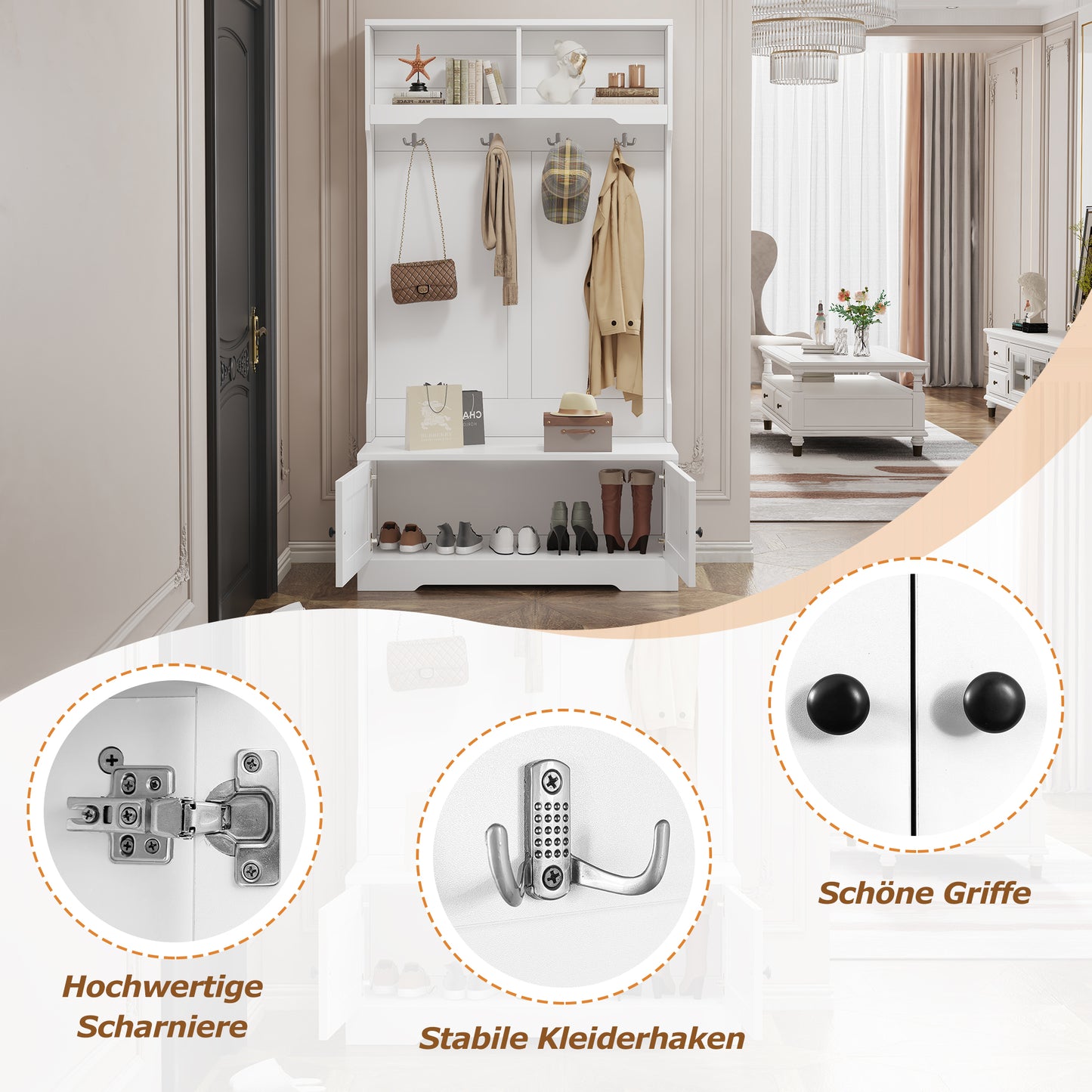 Weißer Eingang Schrank, zur offenen Aufbewahrung - Kleiderständer, Garderobe, Schuhschrank