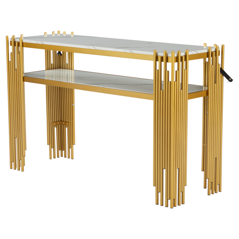 Mid-Century Modern Wohnzimmer Beistelltisch, Konsolentisch, weißer Korpus mit goldenen Beinen, doppellagiges MDF, belastbar bis 40 kg