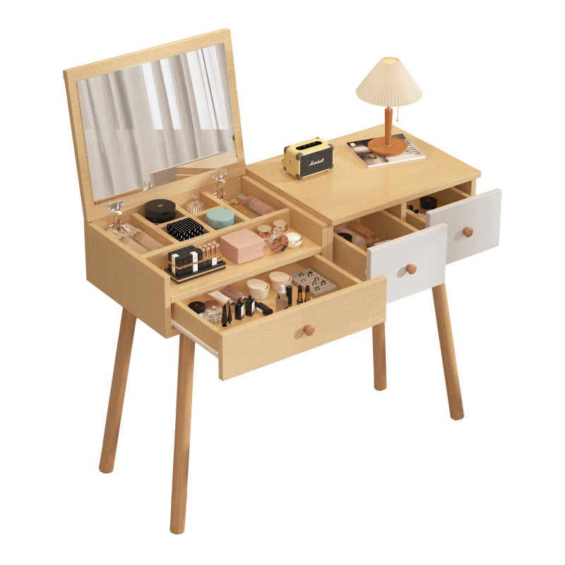 Schminktisch, Kosmetiktisch Mit Spiegel, Schminktisch aus Holz Mit Schubladen, geteilter Stauraum, große Lagerkapazität - Maße:B100/H78/T40 cm(ohne Hocker)(OLD SKU: WF319875AAW)