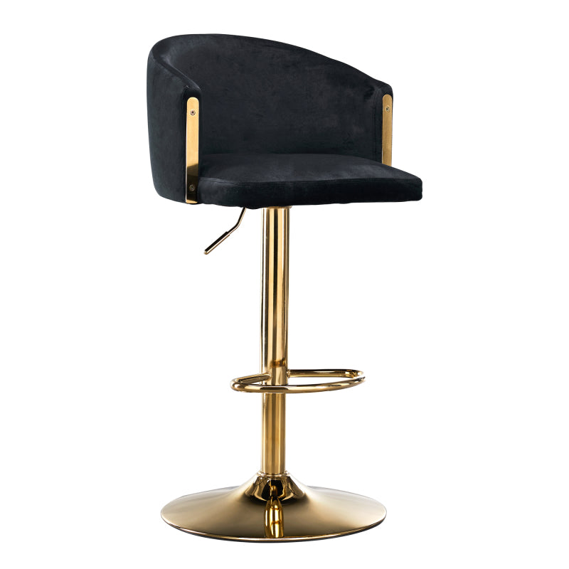 Moderner drehbarer höhenverstellbarer Barhocker, moderner Barhocker für Küche, Bar und Restaurant Theken, Hubhocker mit Rückenlehne und goldener Fußstütze (black.Set of 2)