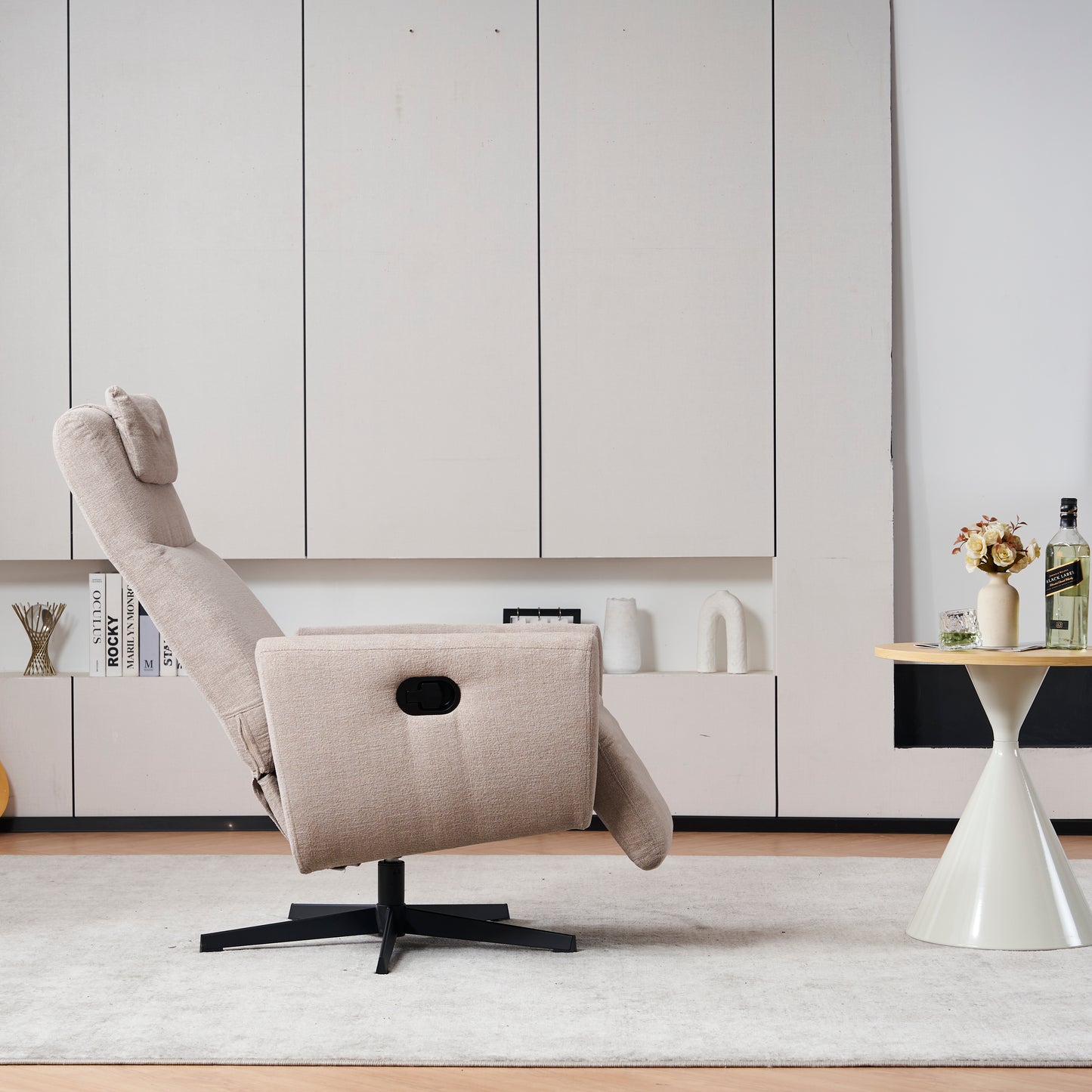 Bequemer Relaxsessel mit Liegefunktion – Chenille Fernsehsessel mit Fußstütze, drehbarer Stillsessel & Loungesessel für Wohnzimmer, modernes Sofa, Grau