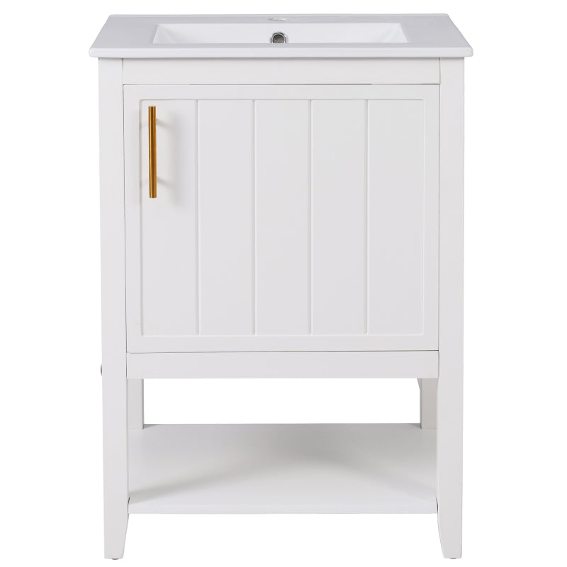 Badmöbel Einzelwaschtisch,Waschtischunterschrank 60 cm mit Keramikwaschbecken,mit Ablage,weiß