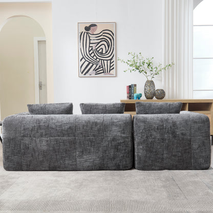 Modernes Sektionssofa, L-Sofa, 3-Sitzer-Sofa, keine Installation erforderlich, Chenille-Sofa mit Chaiselongue und Armlehnen, 3 Kissen, Seitentasche für Fernbedienung, Grau