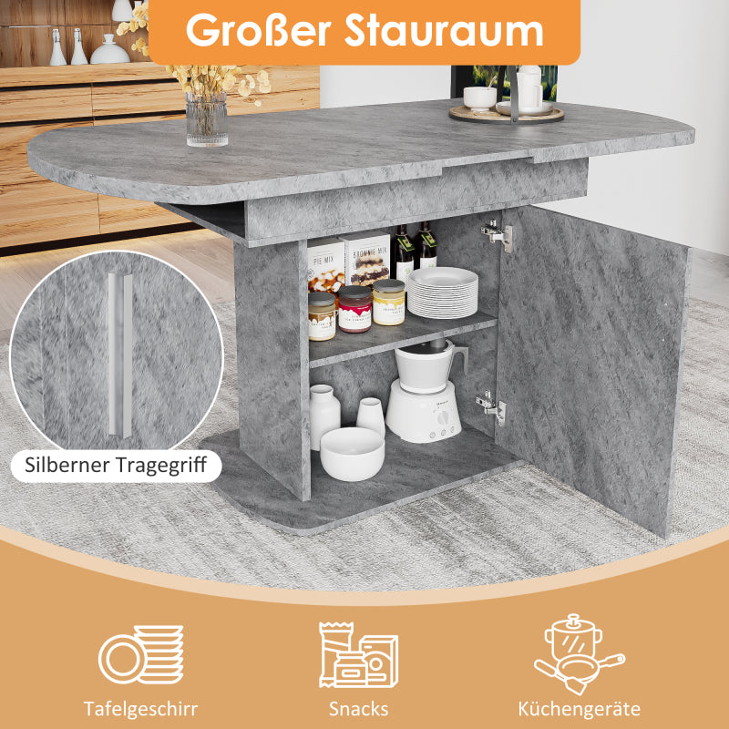 Ausziehbarer ovaler Esstisch, L110/130*W70*H75cm, Betonoptik+silberner Griff