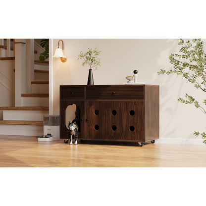 Katzenschrank/Katzenhaus mit abnehmbare Sandablassplatte, geruchsisoliert, ohne Katzenklo, 100×45×66 cm, Nussbaumfarbe