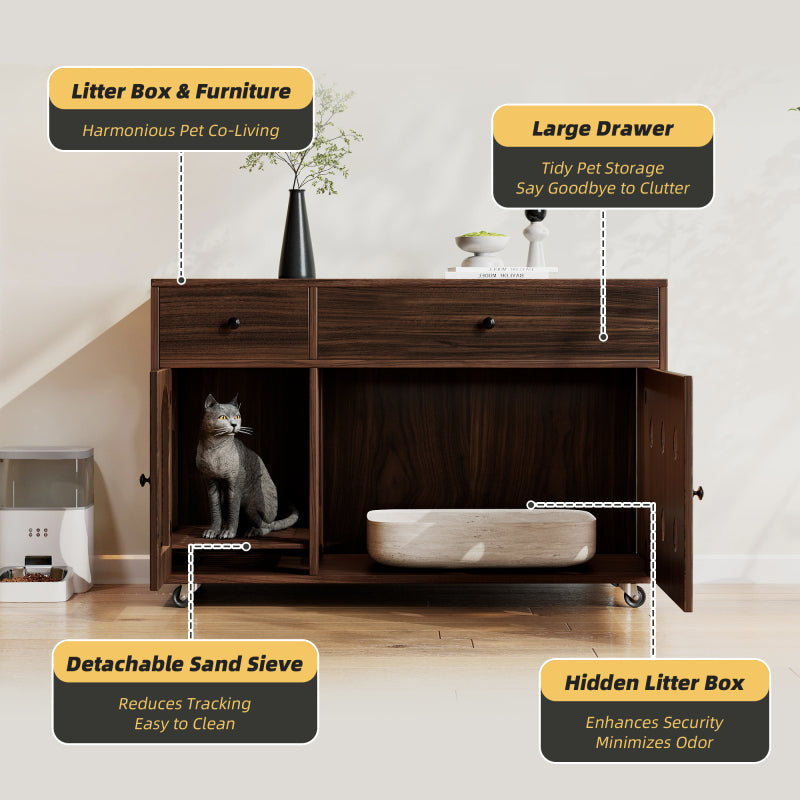 Katzenschrank/Katzenhaus mit abnehmbare Sandablassplatte, geruchsisoliert, ohne Katzenklo, 100×45×66 cm, Nussbaumfarbe