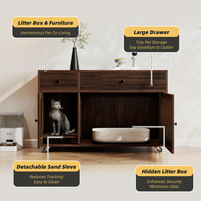 Katzenschrank/Katzenhaus mit abnehmbare Sandablassplatte, geruchsisoliert, ohne Katzenklo, 100×45×66 cm, Nussbaumfarbe