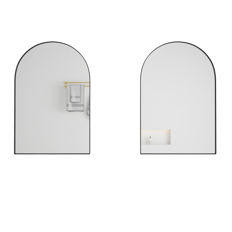 Stylish Arched Mirror Cabinet, Recessed Medicine Cabinet, Wall Cabinet with Metal Framed, Mirror and Adjustable Shelves, Mirror Cabinet with Storage for Bathroom, Living Room and Bedroom, Black