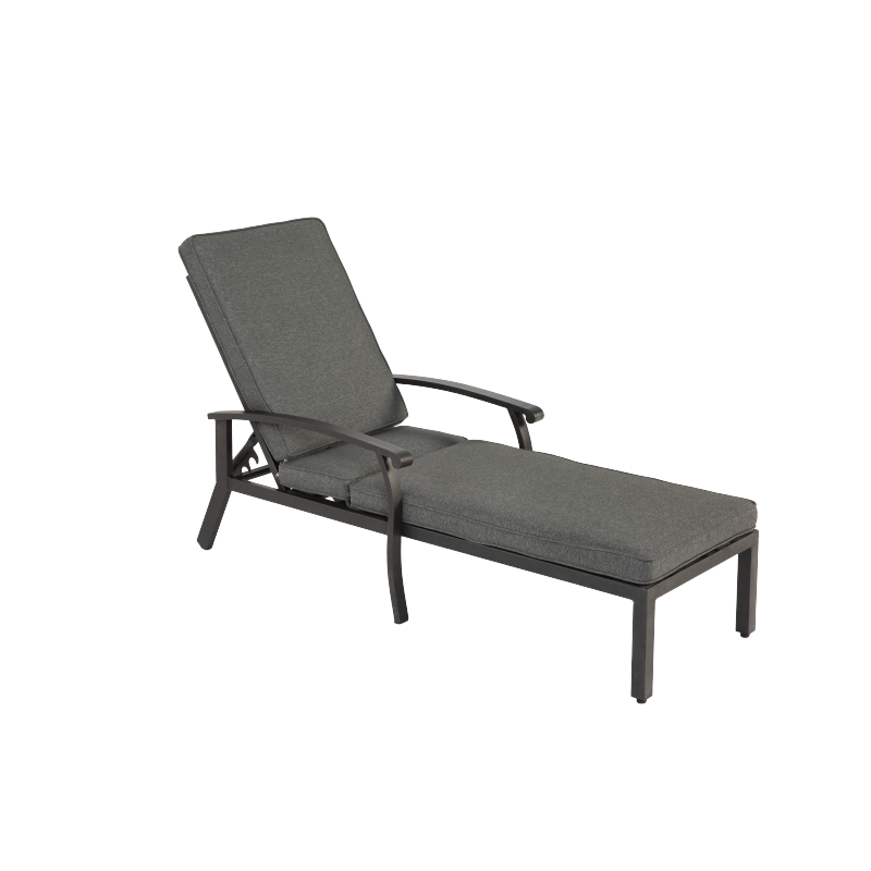 Lounge Patio Chair with Cotton Cushion, Adjustable Reclining Rust-Resistant Aluminum  Poolside Chaise Lounge Furniture, Waterproof Grey Cushion (1pc)