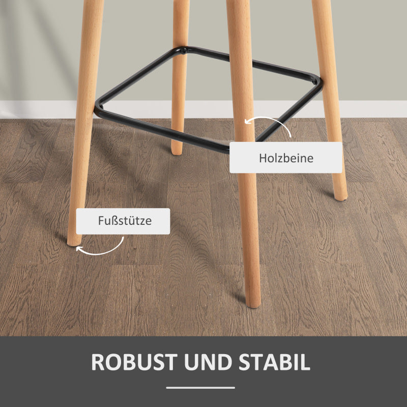 Barhocker 2er-Set bequeme Küchenhocker aus Leinen mit Sitzkissen und Fußstützen, Bistrohocker mit Buchenholzbeinen in Beige