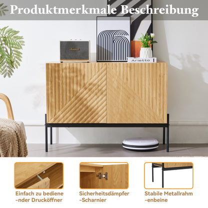 Sideboard mit 2 Türen und Metallbeinen, Buffet, Kommode mit Linien-Design, Maße: H 75 cm / B 100 cm / T 40 cm