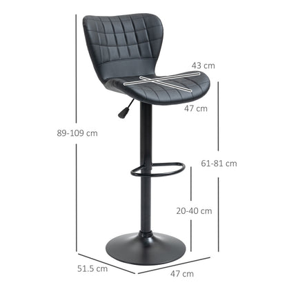 Barstuhl 2er-Set Retrodesign Höhenverstellbar 360° drehbar schwarzes Leder für Homeoffice