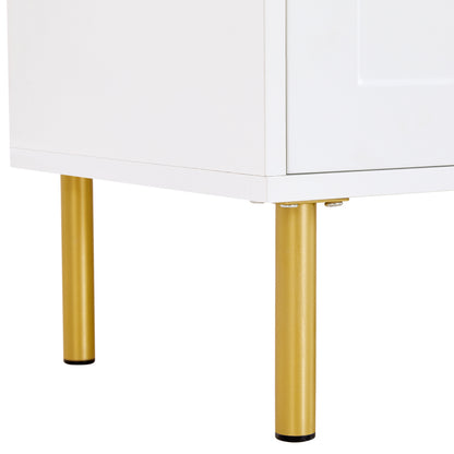 Kommode/Sideboard/Schuhschrank mit Metallgriffen, 1 Schublade und 3 Türen, auf Metallfüßen, Weiß. Maße: B120 × H92 × T35 cm