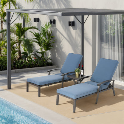 Lounge Patio Chair with Cotton Cushion, Adjustable Reclining Rust-Resistant Aluminum  Poolside Chaise Lounge Furniture, Waterproof Blue Cushion (1pc)