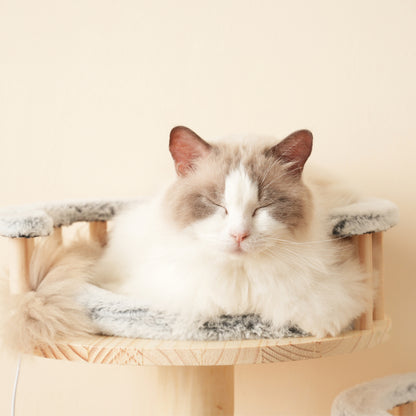 Designer Katzenklettergerüst aus Massivholz - 98 cm hoch, 3-stufiges Sprungbrett, abnehmbare Kissen und Spielbälle, Wolkenoptik-Imitation