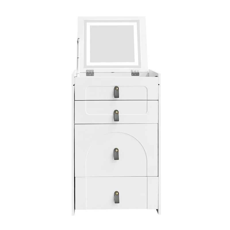 Schminktisch(Enthält Make-up-Hocker), Multifunktionaler Aufbewahrungshocker Nachttisch, mit Spiegel und LED-Beleuchtung, mit 3 Schubladen,Weiß