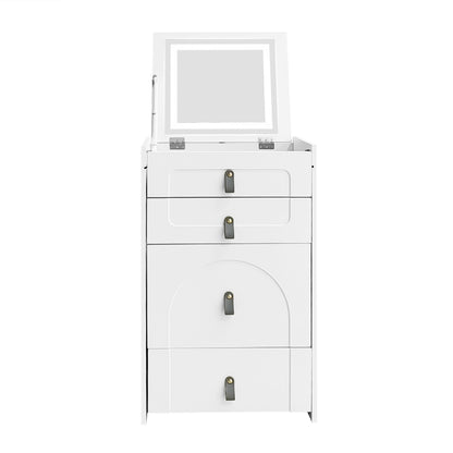Schminktisch(Enthält Make-up-Hocker), Multifunktionaler Aufbewahrungshocker Nachttisch, mit Spiegel und LED-Beleuchtung, mit 3 Schubladen,Weiß