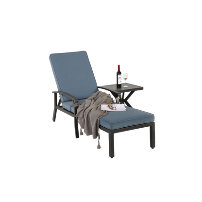 Lounge Patio Chair with Cotton Cushion, Adjustable Reclining Rust-Resistant Aluminum  Poolside Chaise Lounge Furniture, Waterproof Blue Cushion (1pc)